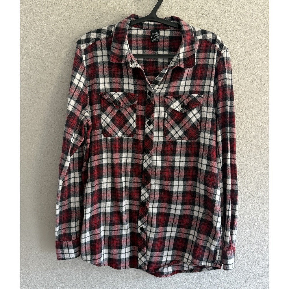 Empyre Y2K Flannel Womens Sz Small Red/Black Plaid Button Down Shirt Grunge